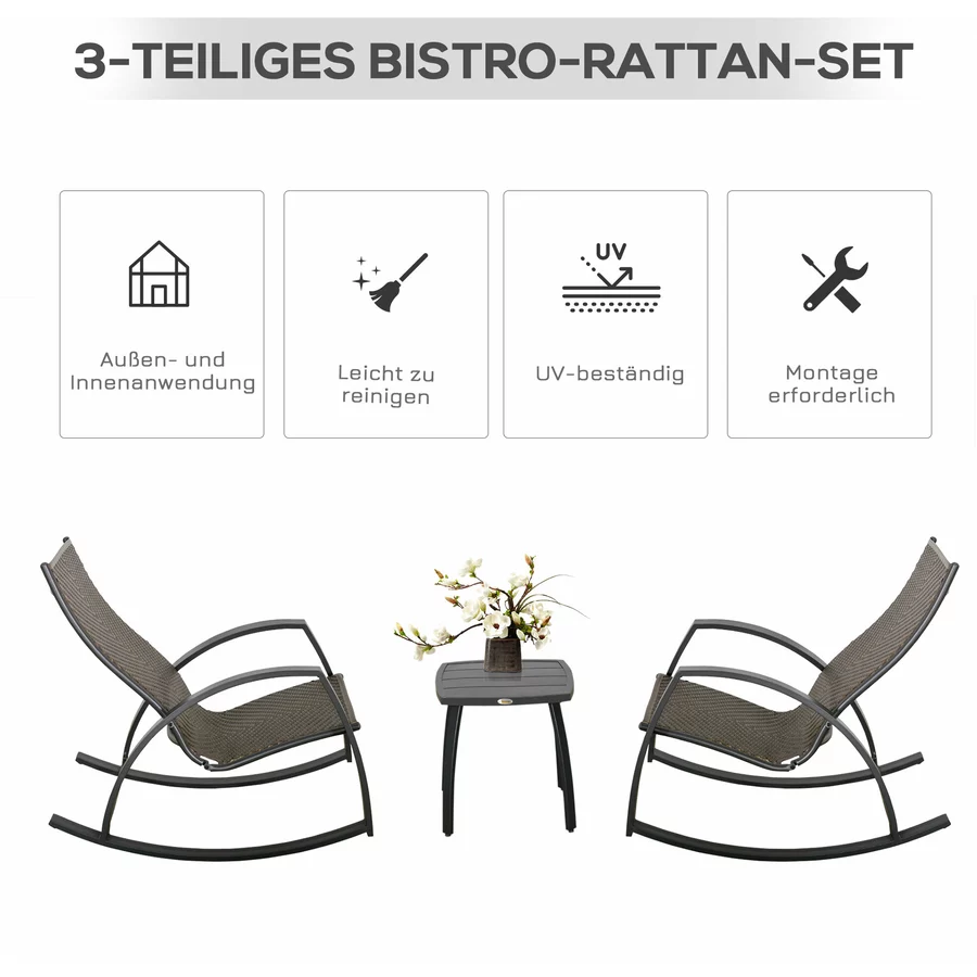 Outsunny Gartenset 3-teilig mit Schaukelstühlen braun