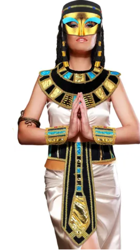 (5-tlg. Set) Kleopatra Ägyptische Königin Fasnacht Erwachsenen Kostüm Zubehör für Motto Partys / Halloween mit Maske / Gürtel - Schwarz / Gold