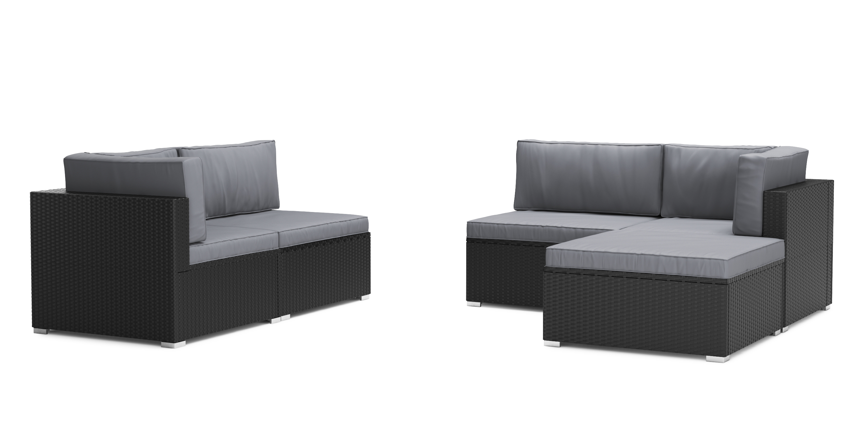 Eckteil Rattanlounge LINDOS schwarz/anthrazit