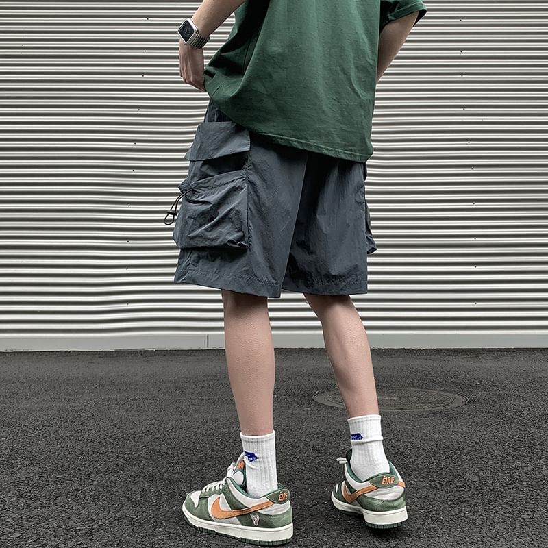 Koiyua - Lage taille, effen cargoshorts met trekkoord