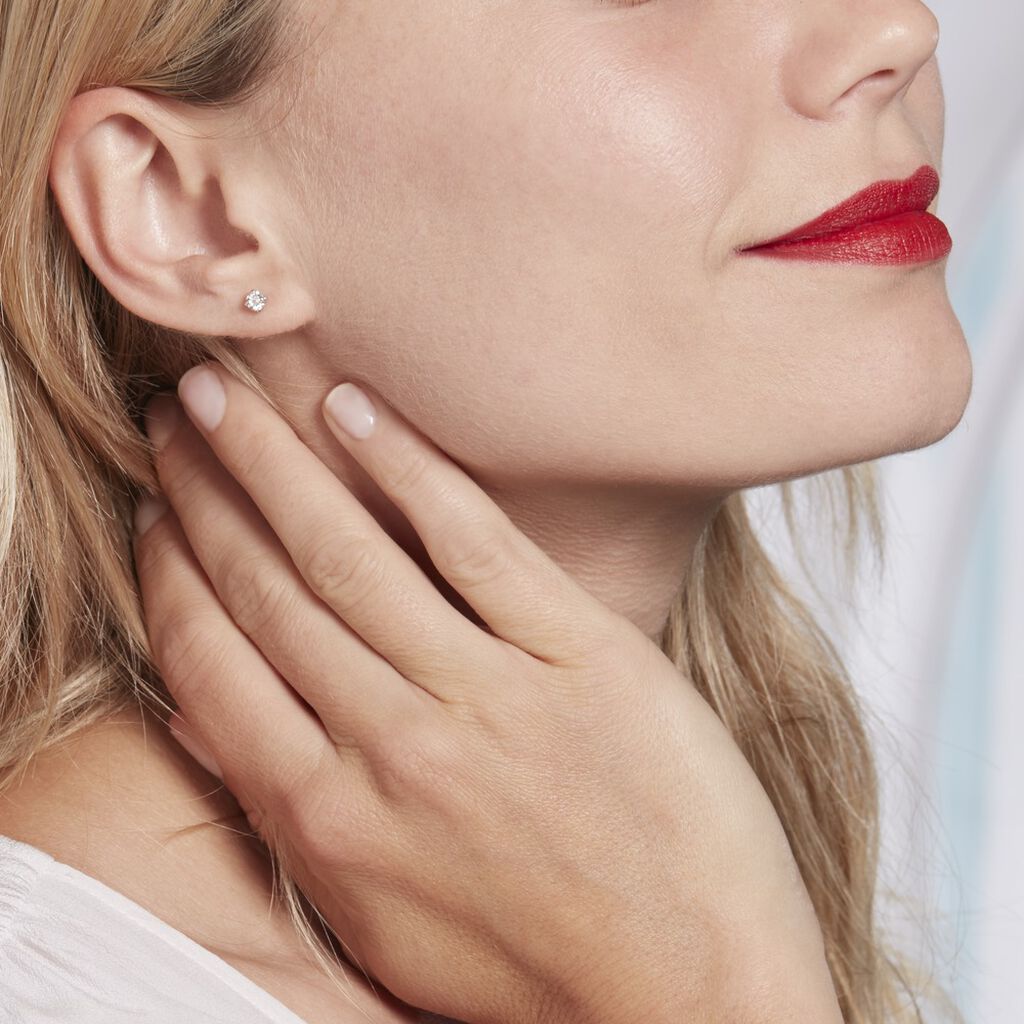 Boucles D'oreilles Puces Victoria Platine Blanc Diamant