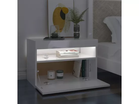 Tables de chevet lumières LED 2 pièces blanc brillant 60x35x40 cm