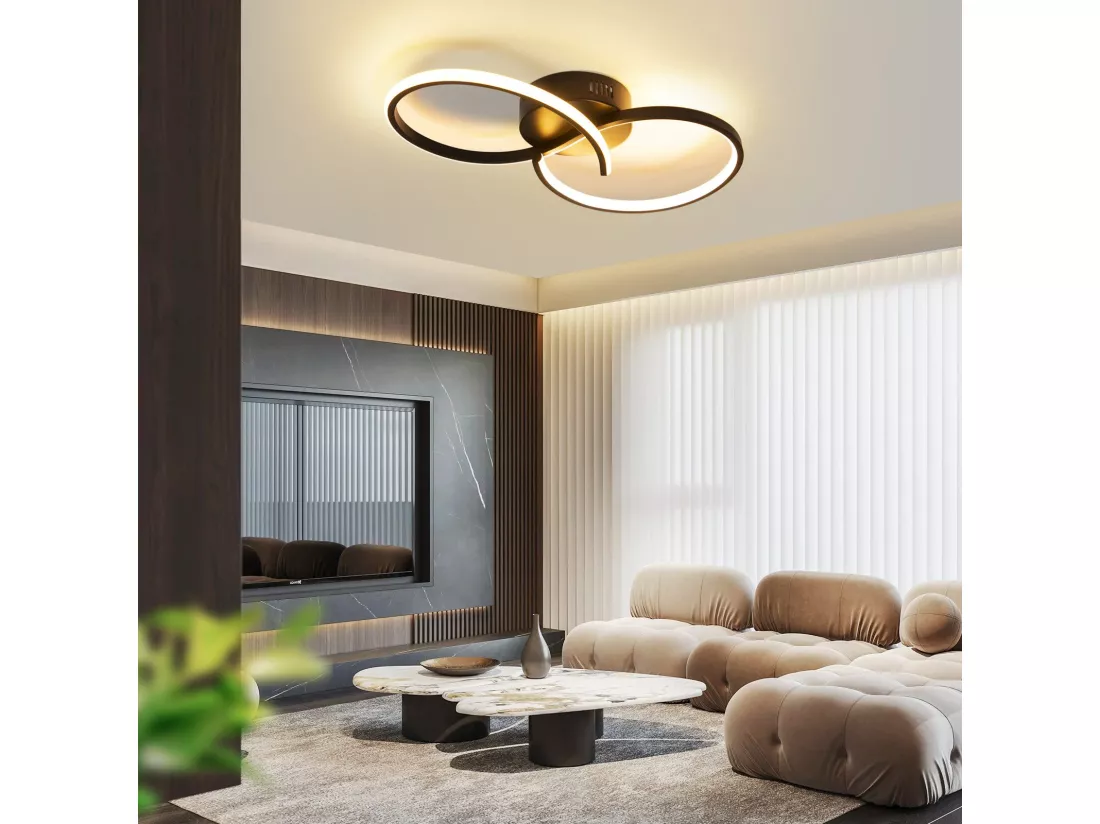 NETTLIFE Plafonnier LED salon moderne noir 12W intérieur 3000K LED blanc chaud