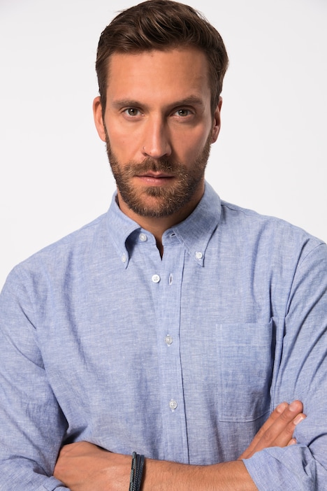 Leinenmixhemd, Langarm, Buttondown-Kragen, Modern Fit