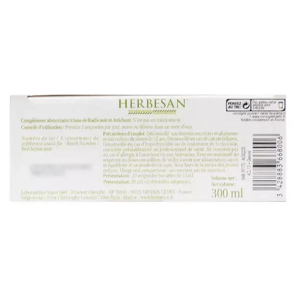 Herbesan Radis Noir Artichaut Bio 20 ampoules 15ml