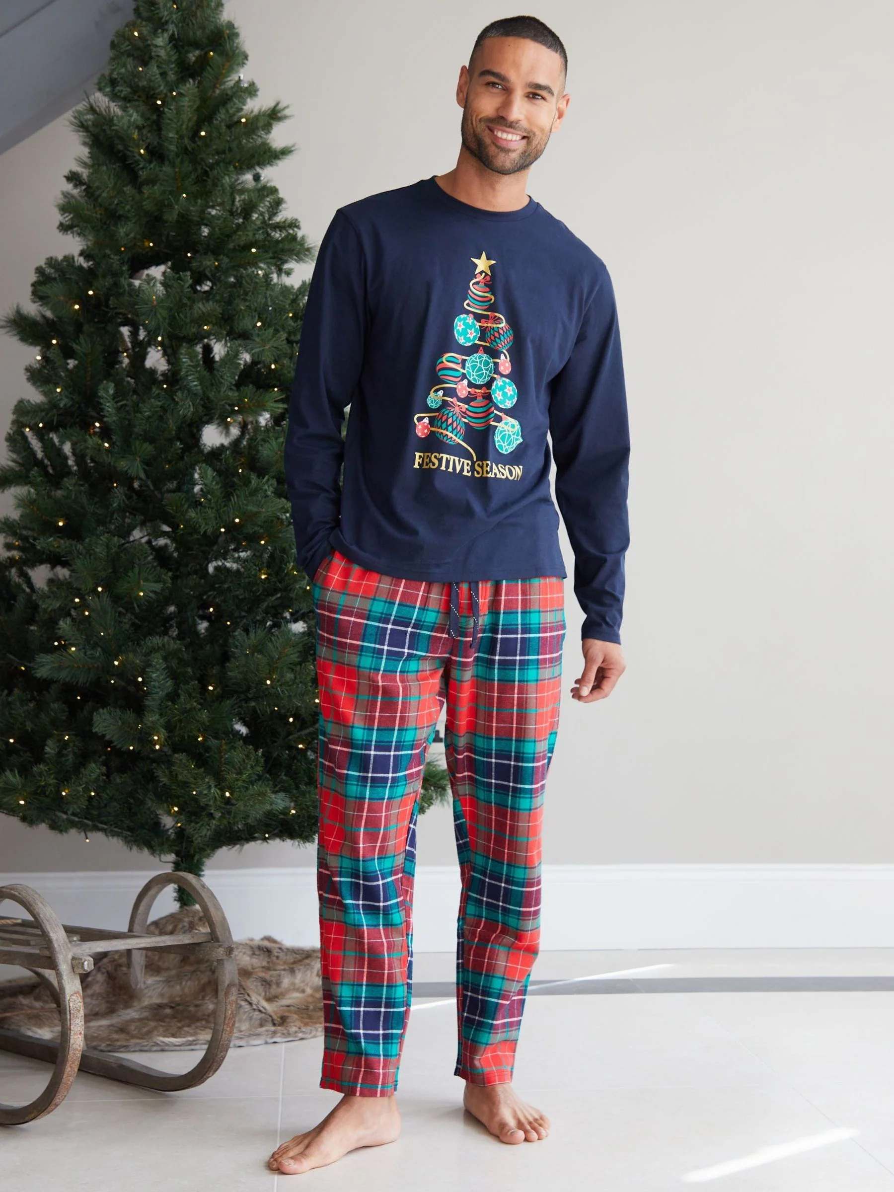 Threadbare Kerstmis Tree Graphic Lange Pyjama's (2-delige Set)