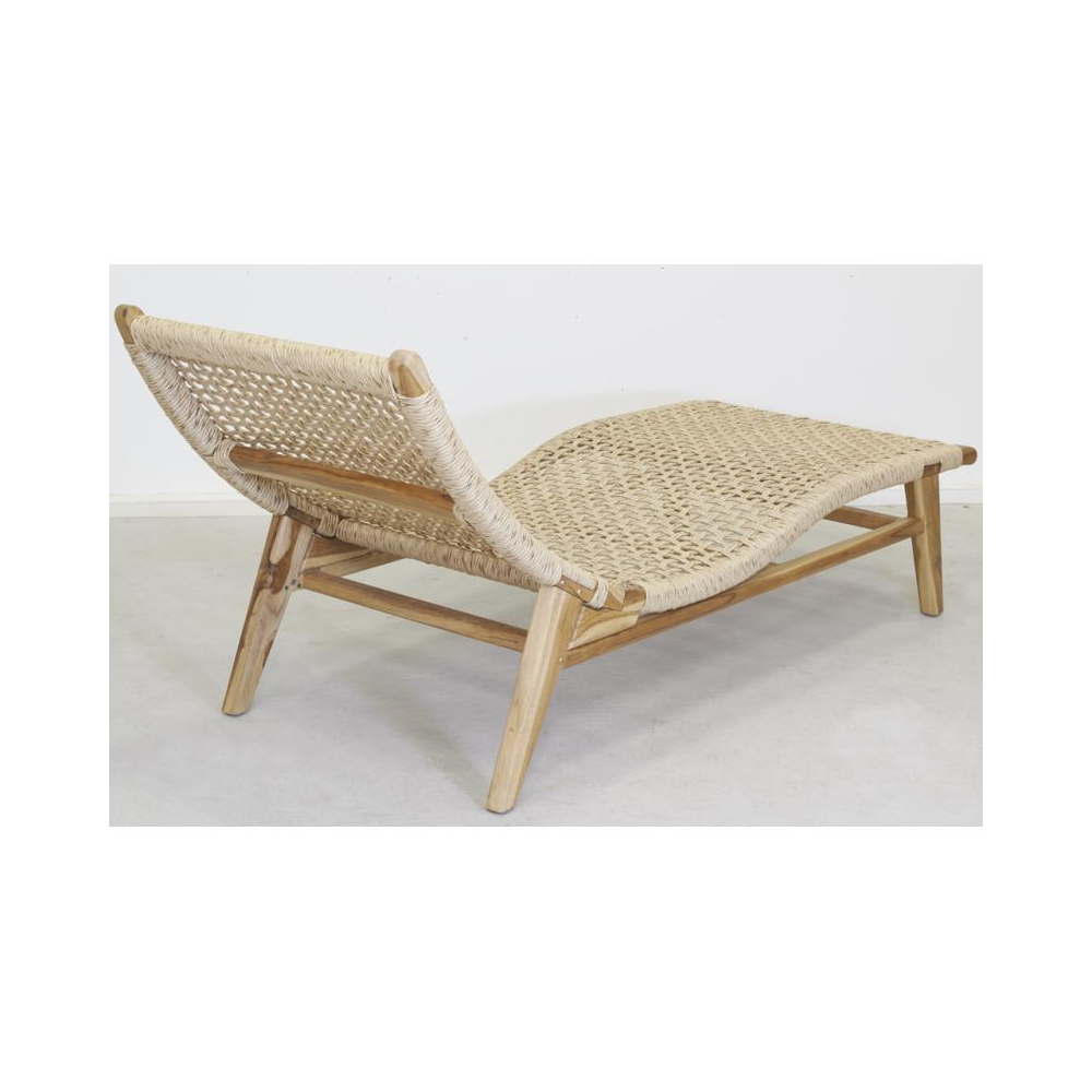 Chaise bain de soleil en teck et cannage synthétique