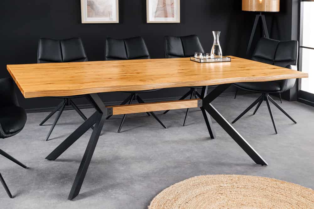 Massiver Esstisch LOFT 200cm natur Eichenholz schwarzes Eisengestell Industrial
