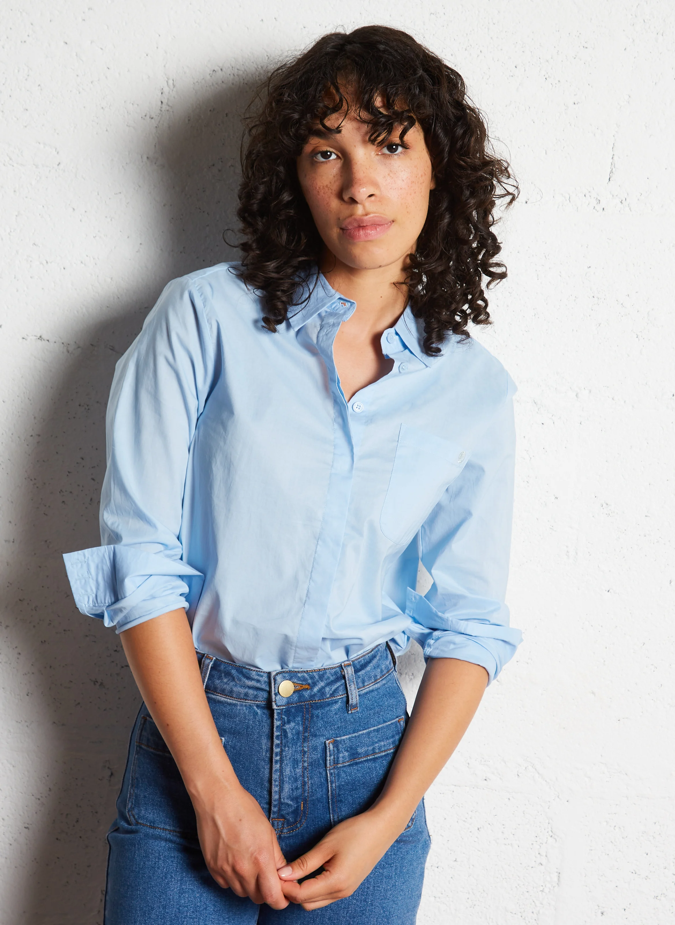 CARLI - Chemise col classique droite en coton | Bleu