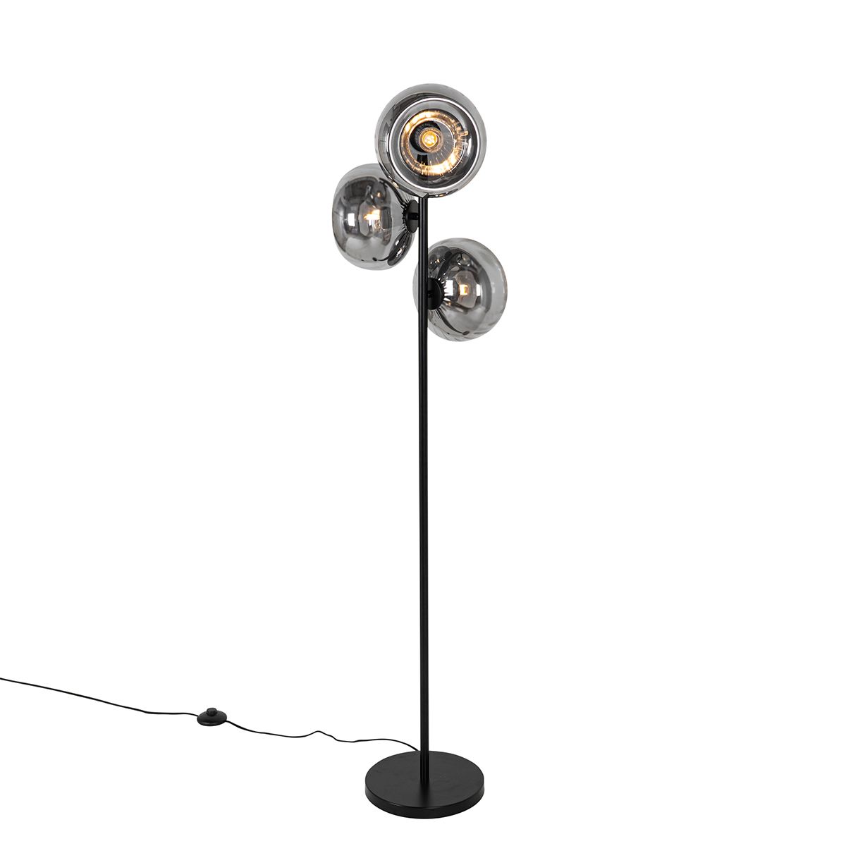 Art Deco vloerlamp zwart met smoke glas 3-lichts - Ayesha