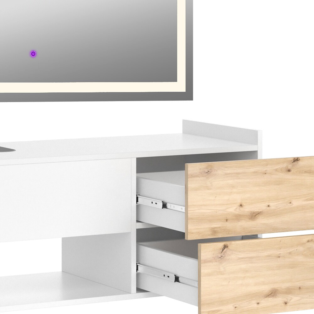 Vicco Badmöbel-Set Alf, Weiß Artisan Eiche, Badezimmer, moderne Badserie, Waschtischunterschrank, LED-Spiegel