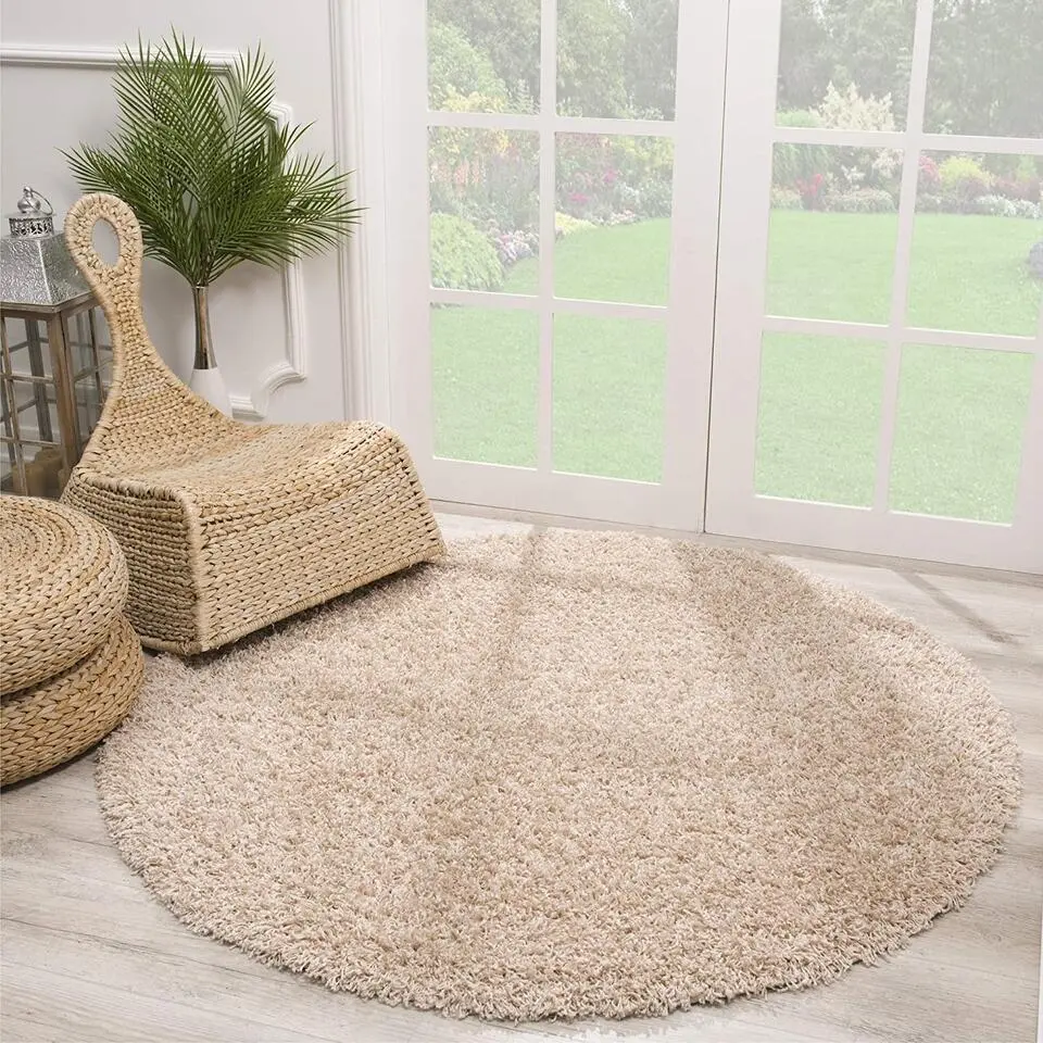 Loca Shaggy Rond Vloerkleed Beige Hoogpolig - 120 CM ROND