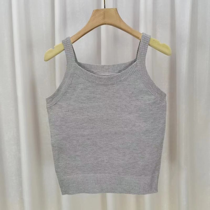Bamela - Gebreide crop top met ronde hals en effen patroon
