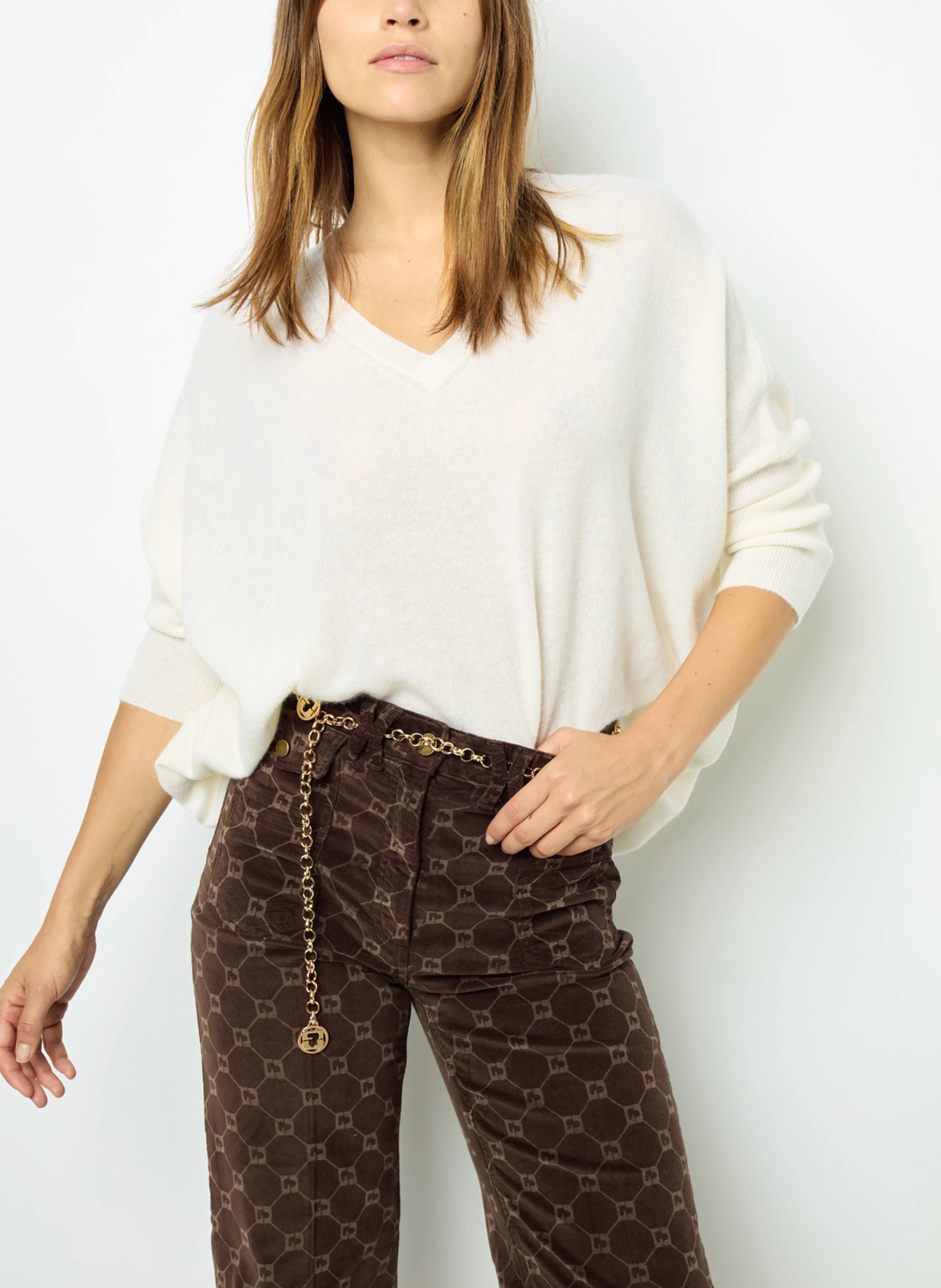 JOURDAN - Pull droit col V en cachemire | Blanc