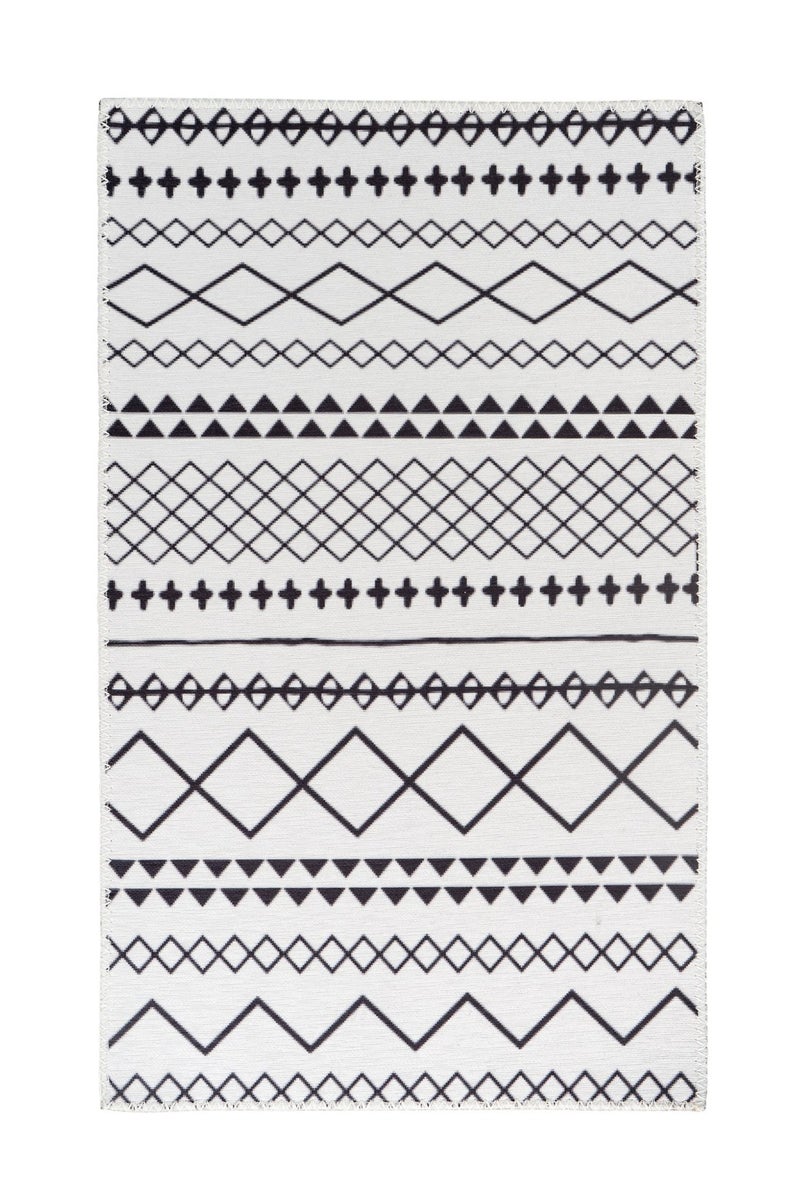 Platgeweven vloerkleed Ethereaque Wit / Zwart Etnisch design 120 x 180 cm