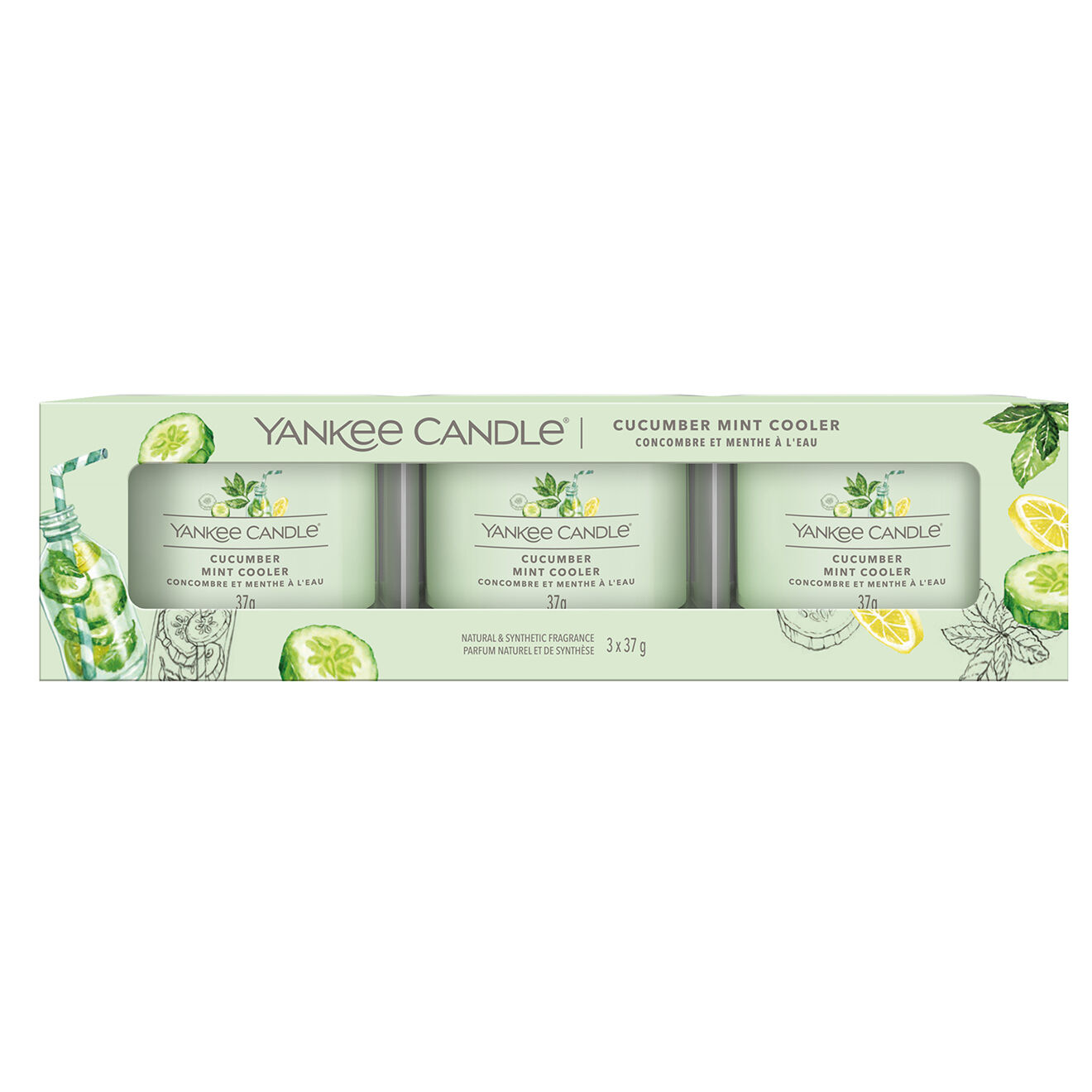 Yankee Candle Coffret 3 bougies votives Signature Concombre & menthe à l'eau - 5-10h