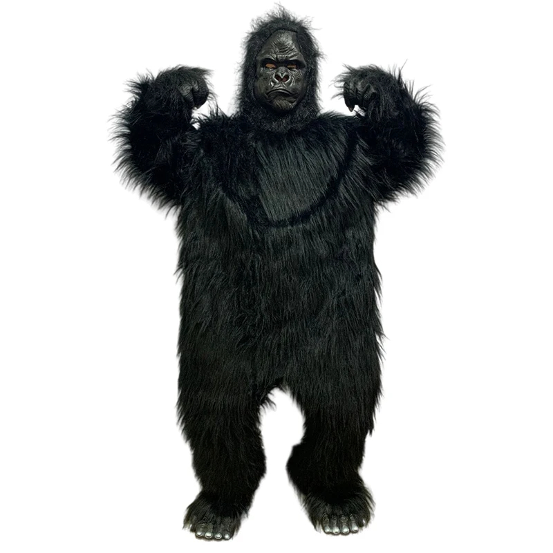 (180-185cm) Fasnachts Erwachsenen Kostüm Plüsch Gorilla Verkleidung für Motto Partys / Halloween inkl. Latex Maske / Handschuhe - Schwarz