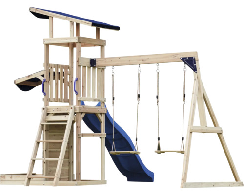 Speelhuis/Toren axi 336 x 345 cm Hout, Kunststof bruin bestaande uit basistoren, schommel, glijbaan