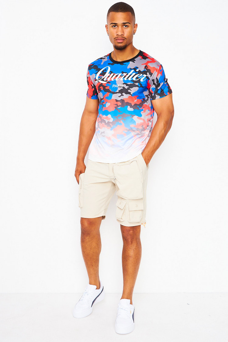 T-shirt gris imprimé camouflage 