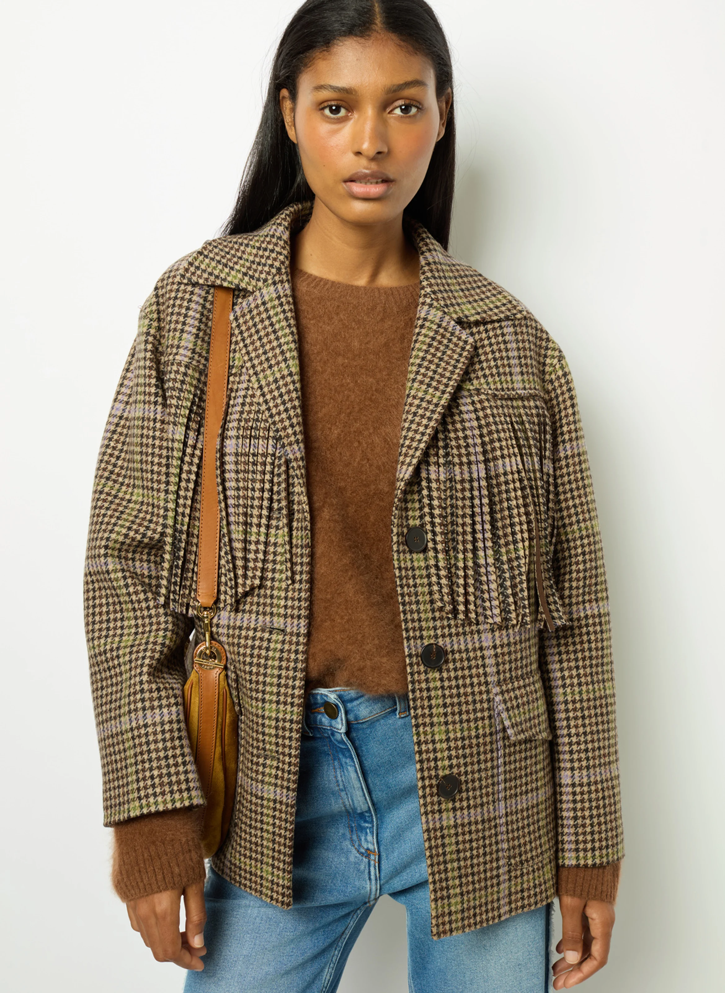 Veste de blazer ajustée en laine mélangée | Marron