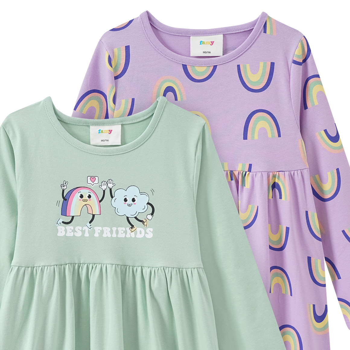 Famy 2 Mädchen Kleider mit Regenbogen-Prints salbei / helllila