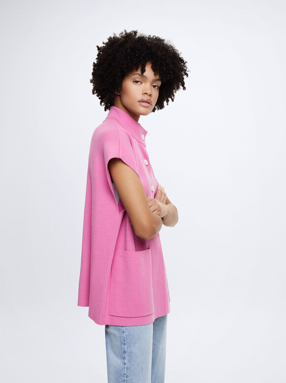 Poncho de malha de manga curta - Rosa