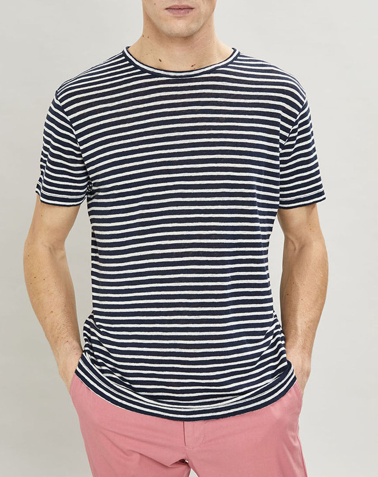 Hackett London T-Shirt 100% Lin marinière bleu marine