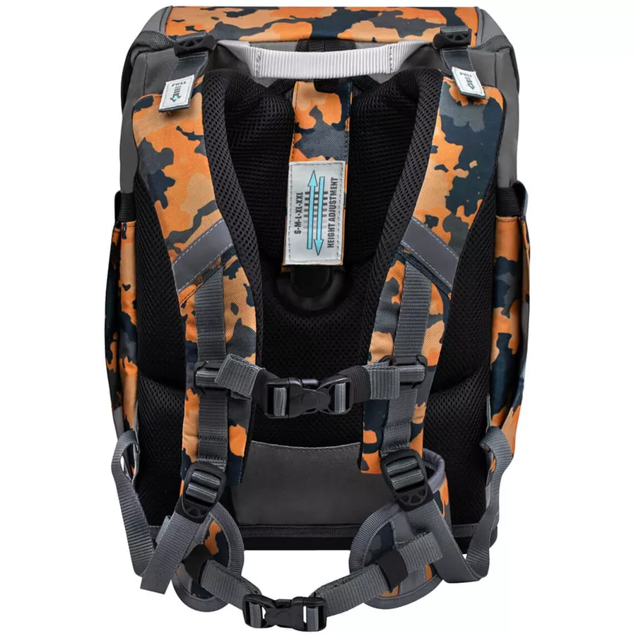 Belmil Schulranzen Smarty Schulranzen Set 6-teilig mit Brustgurt, Hüftgurt Orange Camouflage