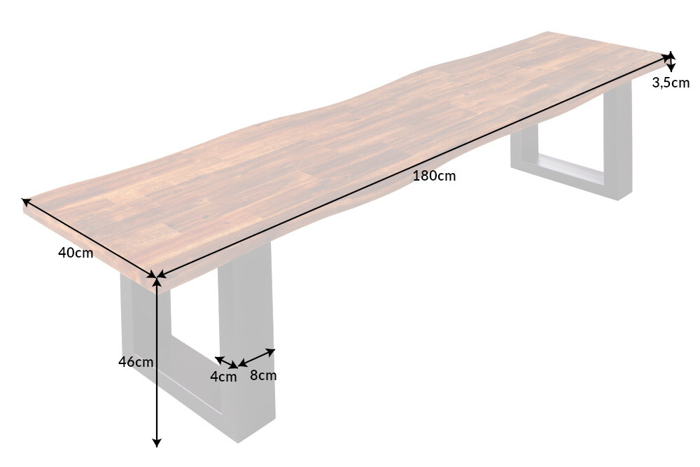 Industrial Baumstamm Sitzbank GENESIS 180cm Akazie Massivholz Metallgestell Live Edge