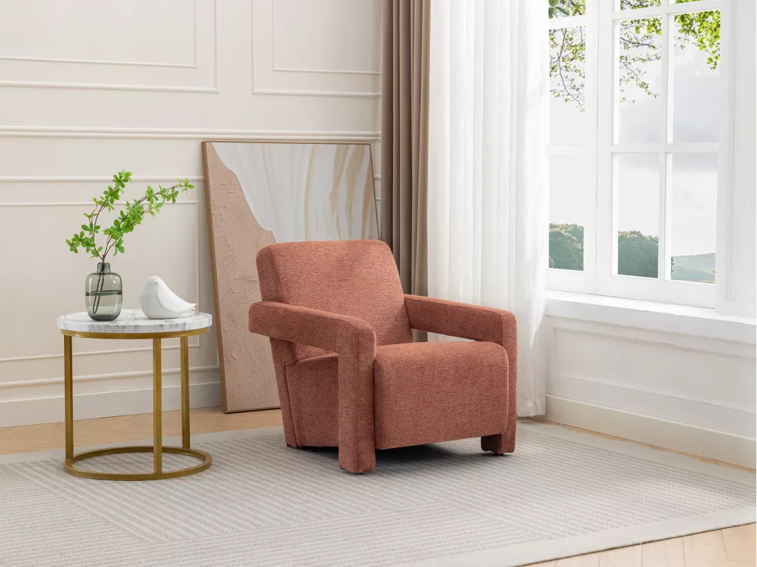 Fauteuil en tissu texturé terracotta ISPARTA