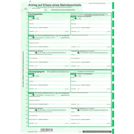 Sigel Mahnbescheid für maschinelle Bearbeitung, A4, 2 x 2 Blatt