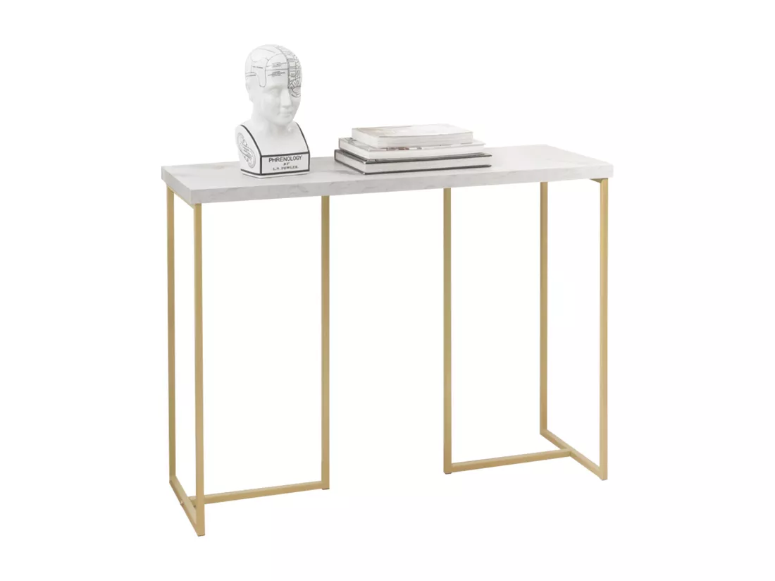 Table Console Table d'Appoint Bout de Canapé Table d’Entrée Effet Marbre Cadre en Fer, FSB58-G