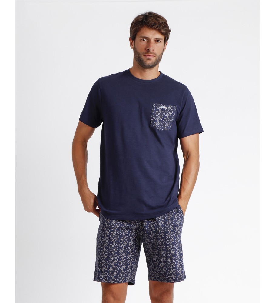 Pijama Antonio Miro de manga curta, azul marinho, modelo Bikely Navy