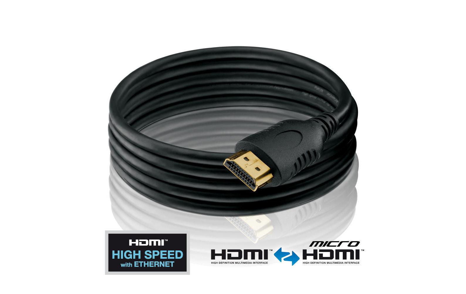 Kabel HDMI - Micro-HDMI (HDMI-D), 2 mHigh Speed Micro HDMI Kabel mit Ethernet Kanal, 1 Meter, schwarz