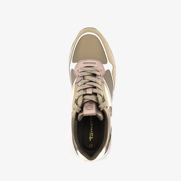 Tamaris leren dames sneakers groen/beige