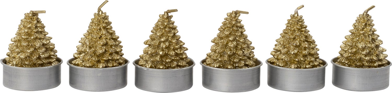Intratuin waxinelicht Kerstboom goud 2 uur 3,7 x 3,7 x 4 cm 6 stuks