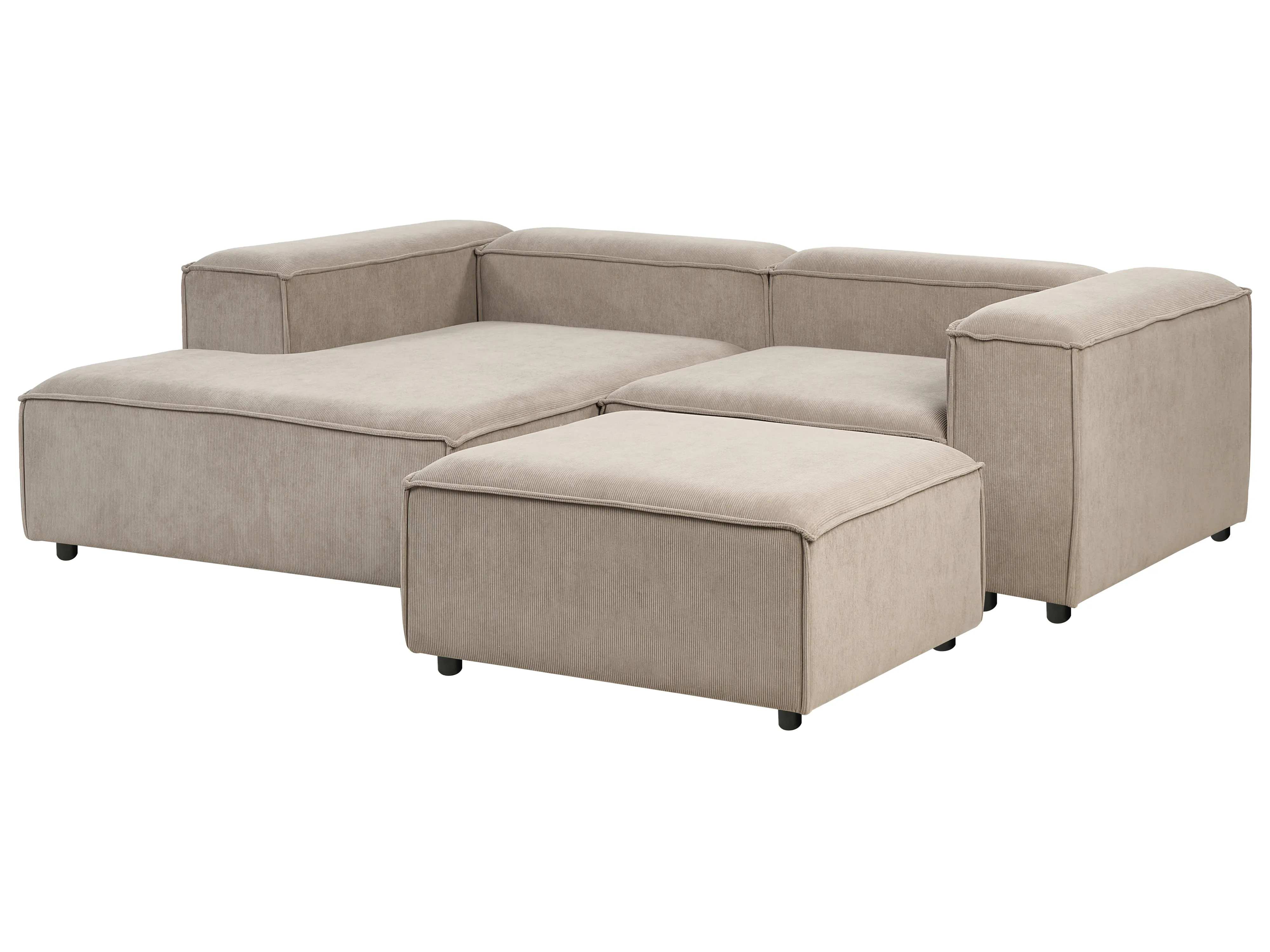 Modulaire hoekbank 3-zits ARDAL Corduroy Lichtbruin met ottomaan rechtszijdig