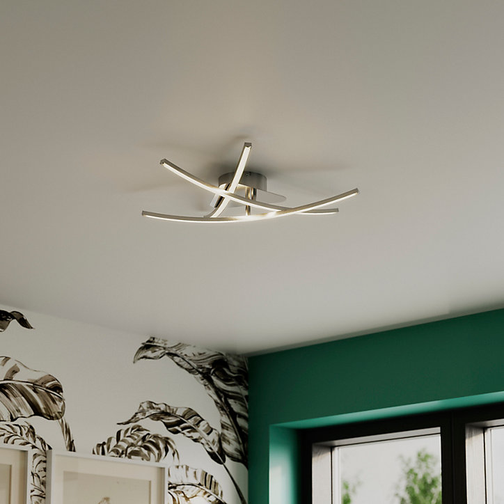 Plafonnier LED intégrée 2100lm 21W blanc chaud GoodHome Alani effet chromé L.57 x l.50 x H.9.5 x Ø57 cm