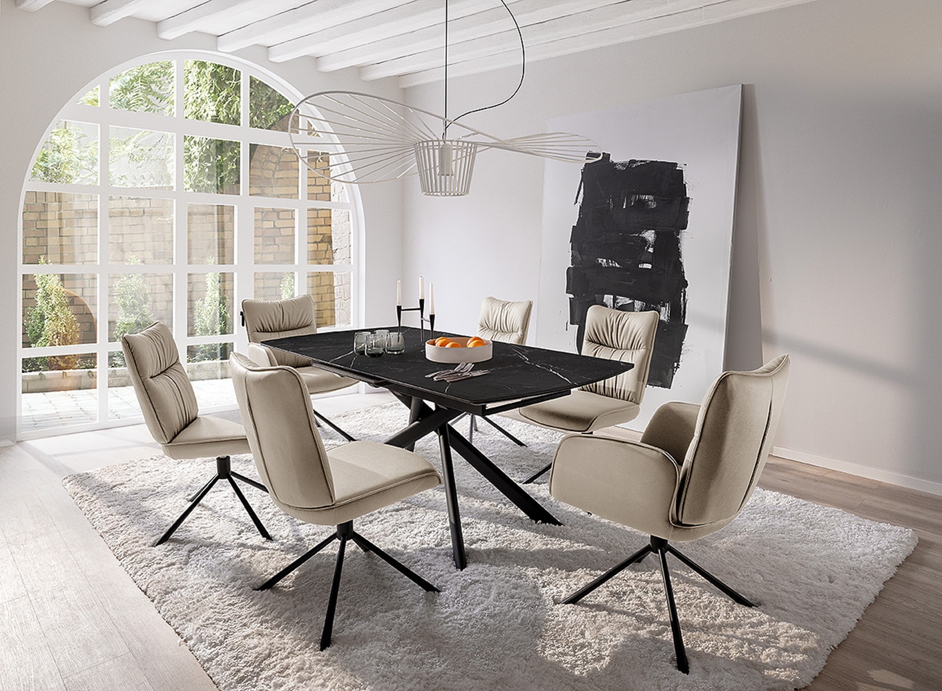 MCA furniture 4-Fussstuhl »MARIN Esszimmerstuhl (2er Set) - Stuhl« (Set) 2 Stk.360° drehbar, Metall schwarz, beweglichen Rücken, belastbar 120 kg