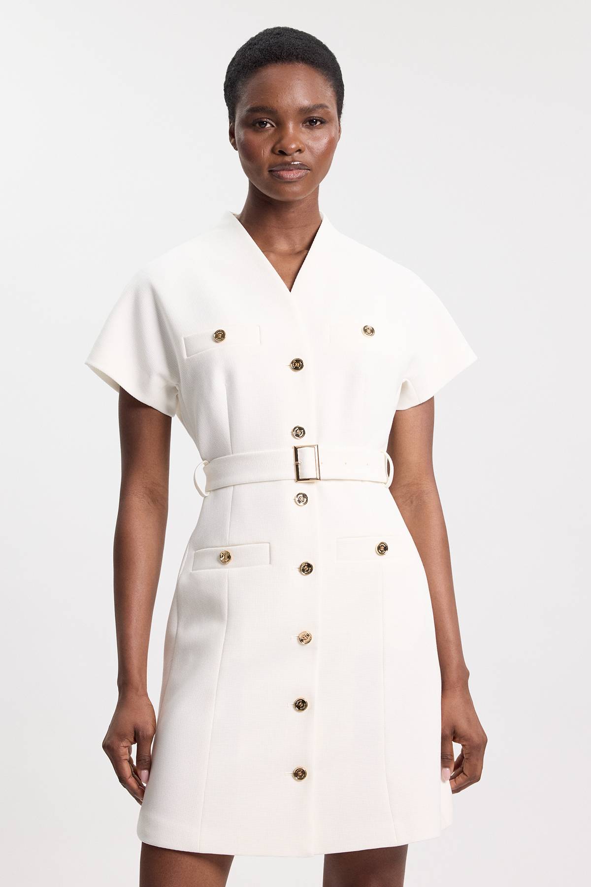 KarenMillen Robe Mini Moulante Texturée À Col Montant Avec Ceinture