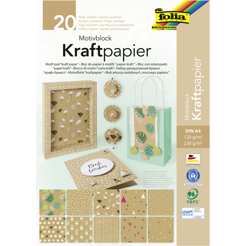 Folia Motivblock Kraftpapier, A4, braun, 20 Blatt