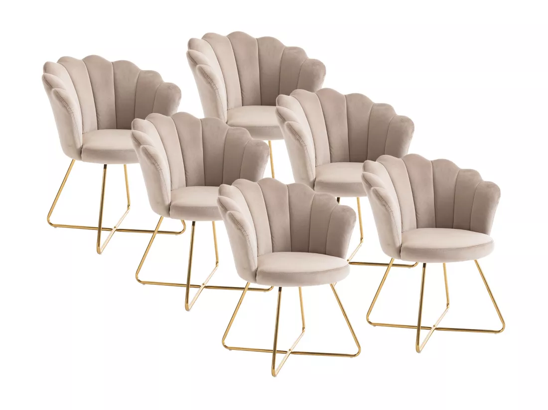 Lot de 6 chaises en velours et métal - Beige et doré - FIORI II