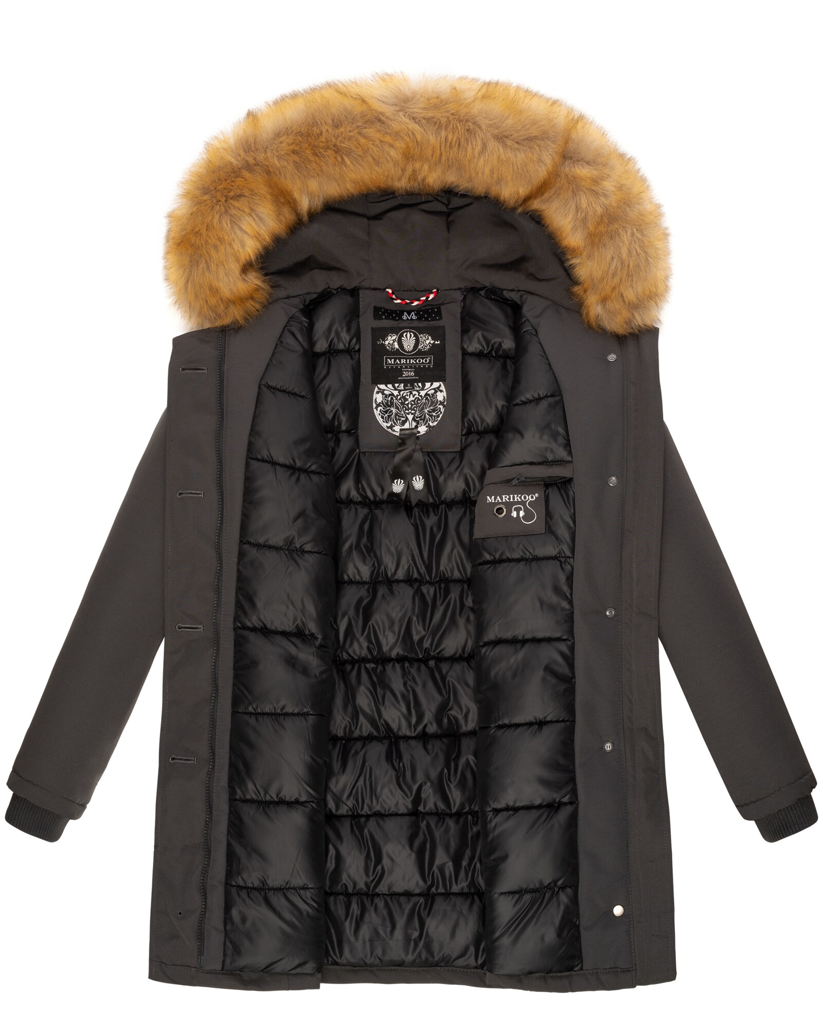 MARIKOO Damen edler Wintermantel Parka mit Kunstfellkapuze Karmaa