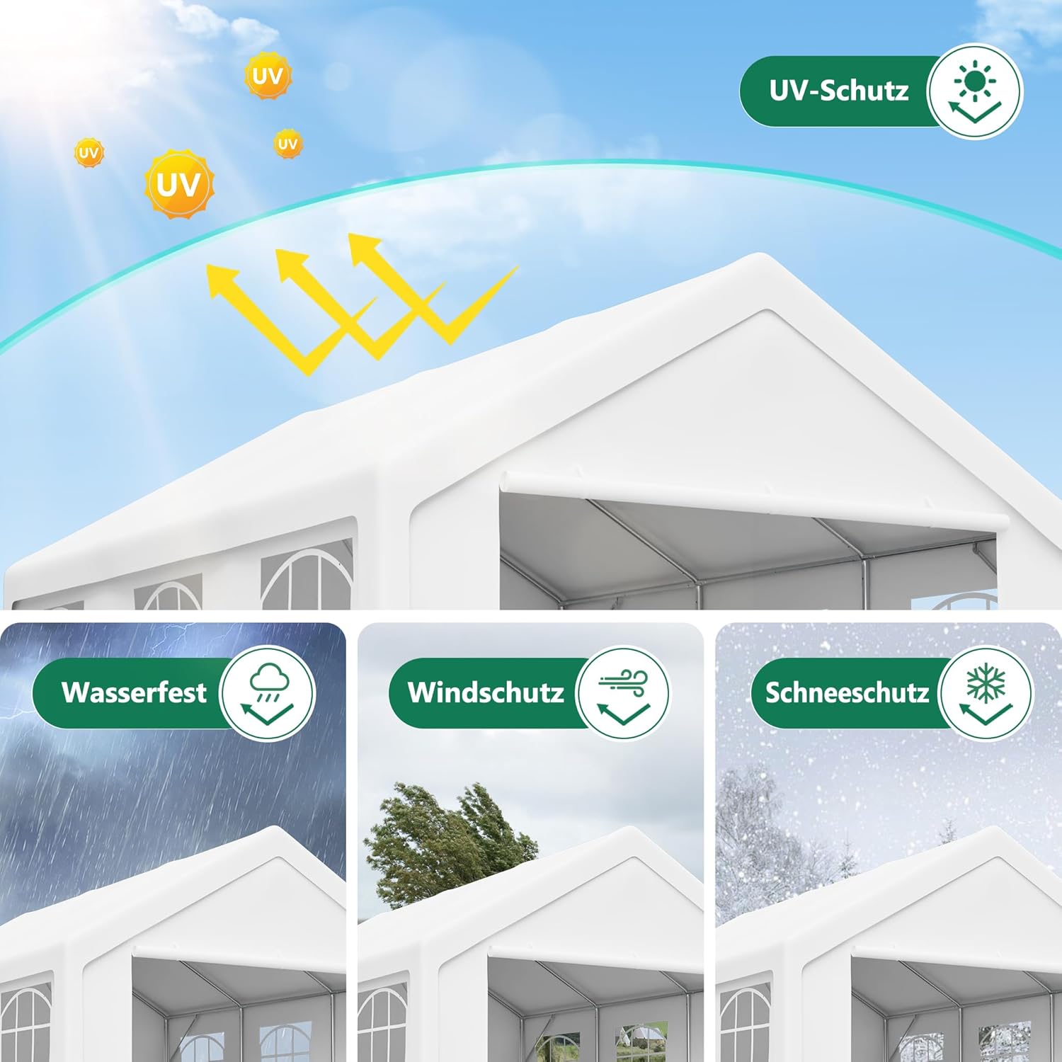 Pavillon 4x5 Meter Premium Winterfest Partyzelt mit Seitenwände, Wasserdicht Stabil Gartenpavillon Gartenzelt, UV Schutz Outdoor Festzelt Carport, Weiß
