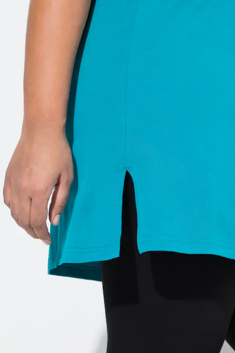 Longshirt, A-Linie, V-Ausschnitt, Halbarm, blaugrün