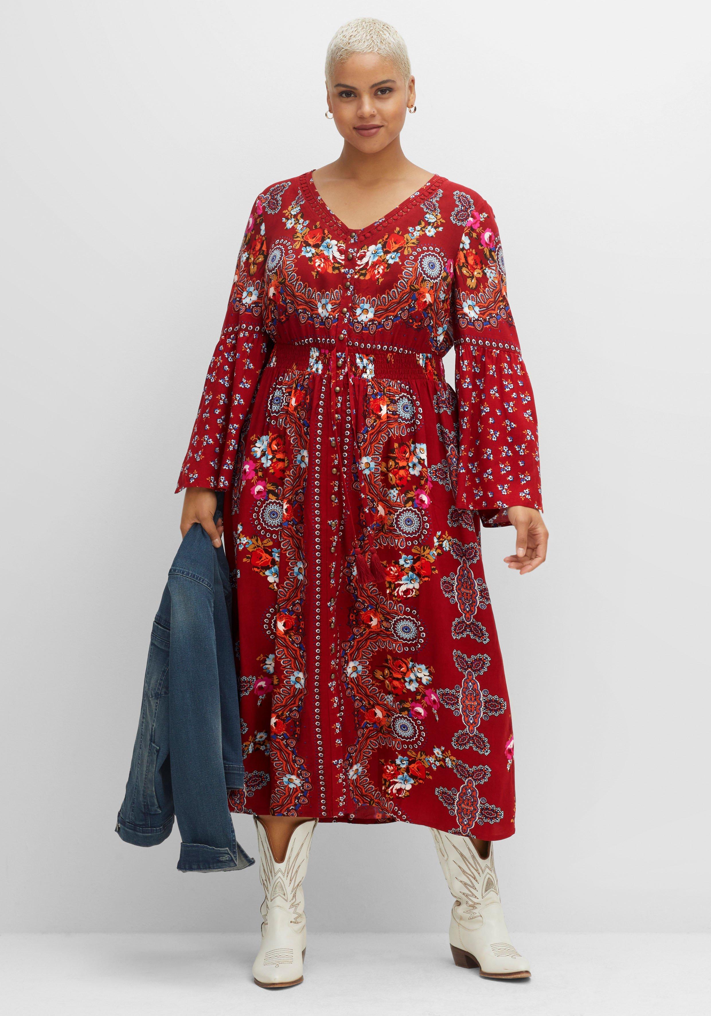 Maxikleid im Boho-Stil, mit Trompetenärmeln