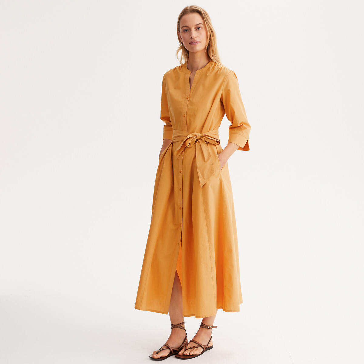 ANNE WEYBURN<br>Vestido longo de algodão com saia rodada