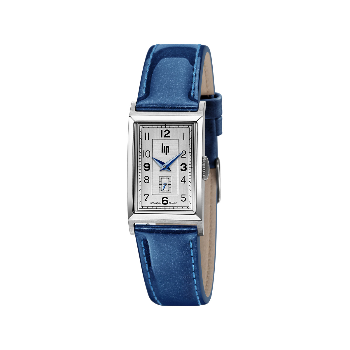 Montre Lip Churchill acier bracelet cuir vernis bleu