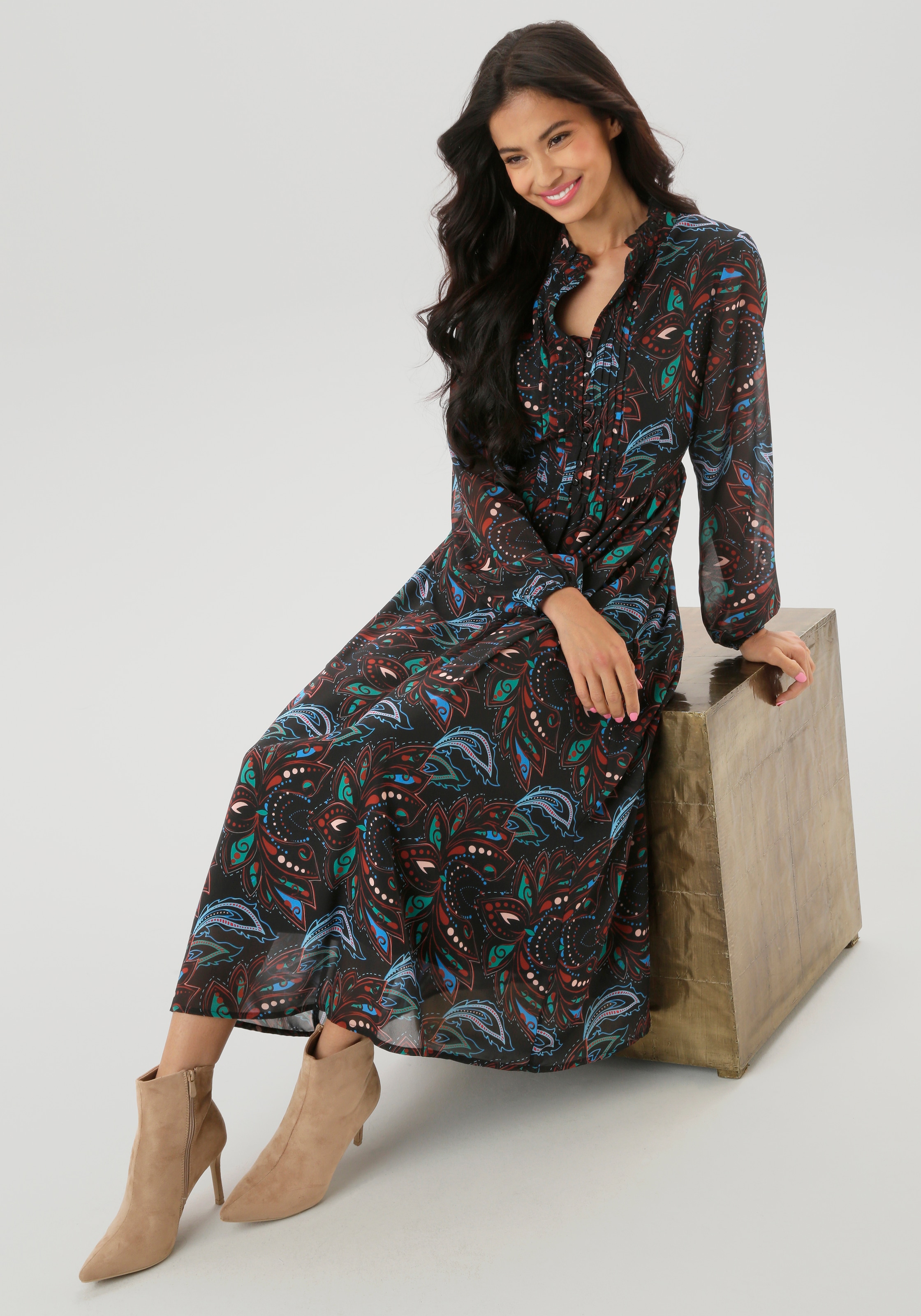 Aniston SELECTED Maxikleid mit aufwendiger und dekorativer Biesenverarbeitung - NEUE KOLLEKTION