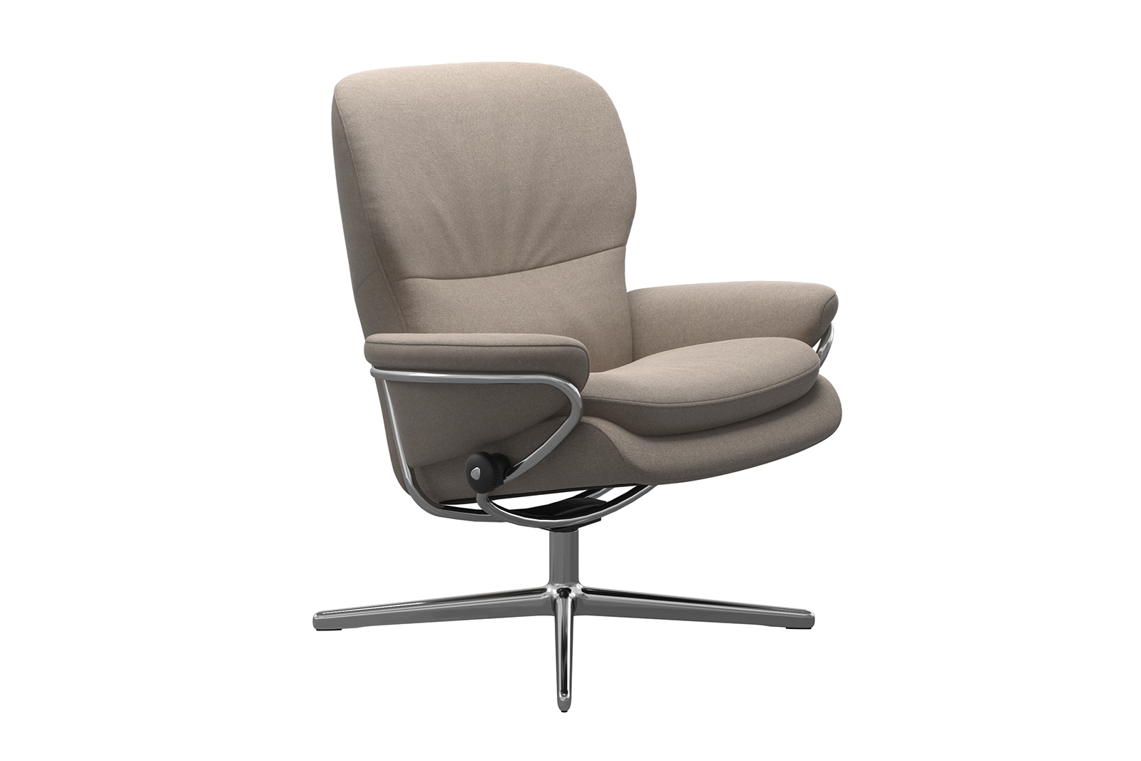 Rome lav lenestol Lav stol i tekstil Tulip Light Beige og Cross-understell i krom. Uten krakk